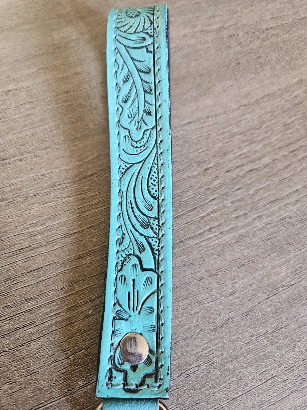 Turquoise Embossed Leather Key Fob Wristlet-NWOT - Picture 3 of 4